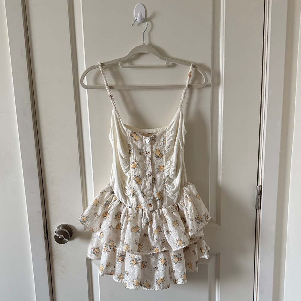 Floral Ruffle Corset Mini Dress with Spaghetti Straps